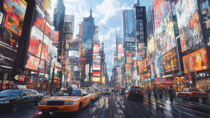 Obraz premium Experience the Vibrancy of Times Square: A Dynamic Urban Landscape Captured in Stunning Detail