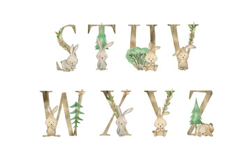 Watercolor animals letters.