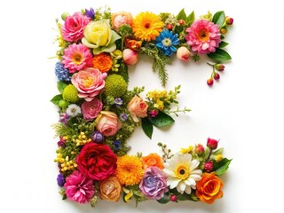 Obraz premium A stunning letter E featuring vivid floral arrangements and rich greenery, perfect for elevating creative projects and artistic designs with a touch of elegance.