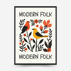 Fototapeta premium Abstract folk nordic art posters template. Modern trendy minimal style. Hand drawn design for wallpaper, wall decor, print, postcard, cover, template, banner.