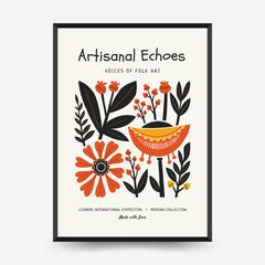 Abstract folk nordic art posters template. Modern trendy minimal style. Hand drawn design for wallpaper, wall decor, print, postcard, cover, template, banner.