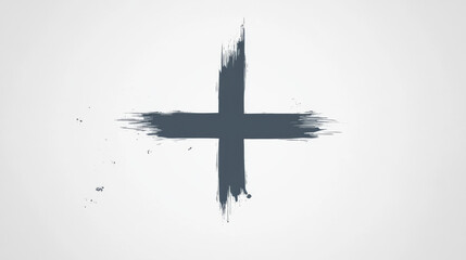 A hand-painted plus sign on a white background with a grunge aesthetic.