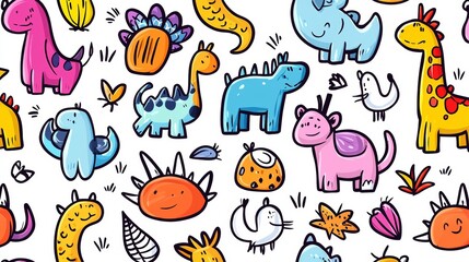 Fototapeta premium Playful Cartoon Dino Pattern Design