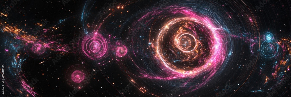 Wall mural a vibrant cosmic scene featuring swirling galaxies and colorful celestial bodies.