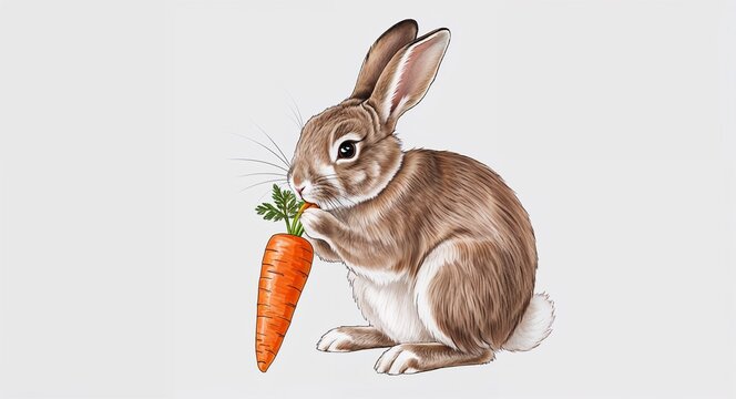 brown rabbit eating orange carrot clip art preview
