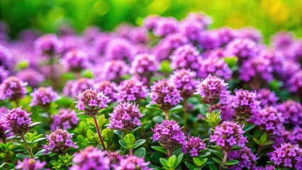 Obraz premium Lush Creeping Thyme Garden in Full Bloom with Vibrant Green Foliage and Delicate Purple Flowers