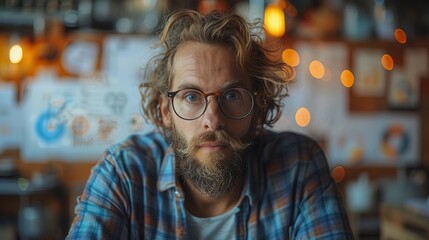 Thoughtful man in a cozy, creative workspace