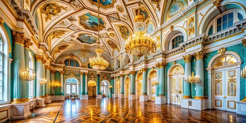 Fototapeta premium Majestic Interior of a Winter Palace Featuring Ornate Architecture and Elegant Decor Elements