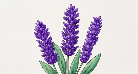 Obraz premium Hand drawing clipart of a purple lavender stem on plain white background