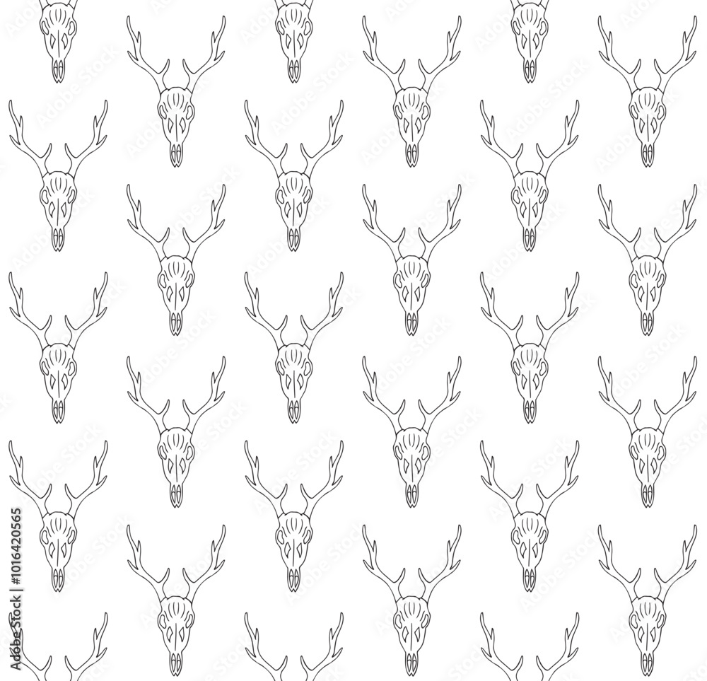 Canvas Prints Vector seamless pattern of hand drawn sketch doodle outline deer skull isolated on white background