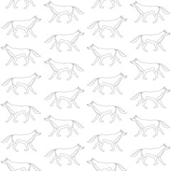 Vector seamless pattern of flat outline wolves isolated on white background