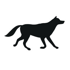 Vector flat hand drawn wolf silhouette isolated on white background