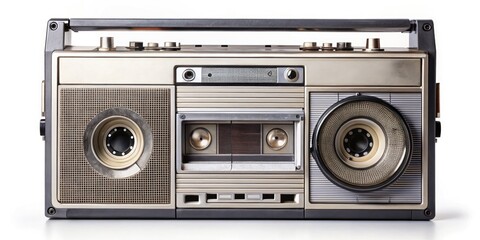 Fototapeta premium Vintage Cassette Tape Recorder - Nostalgic Music Listening Concept from the 70s