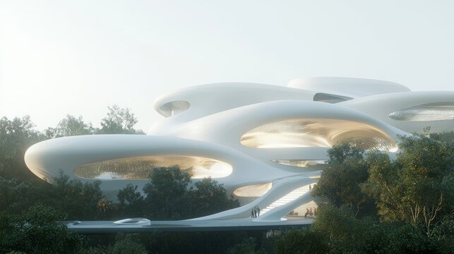 Futuristic Organic Conference Center - Photorealistic Architectural Wonder with Advanced Technology and Flexible Spaces for Collaborative Events