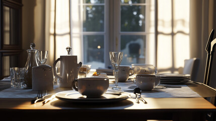 Creating an Inviting Breakfast Scene: Essentials for an Elegant Morning Table Setting with Natural Light