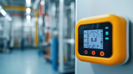 Close up view of digital sensors and instruments monitoring temperature humidity and other environmental conditions in a product testing laboratory or manufacturing facility
