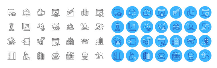 Realtor, Agent and University campus line icons pack. Delivery truck, Flood insurance, Building energy web icon. Balcony, Skyscraper buildings, Lighthouse pictogram. Home grill. Vector