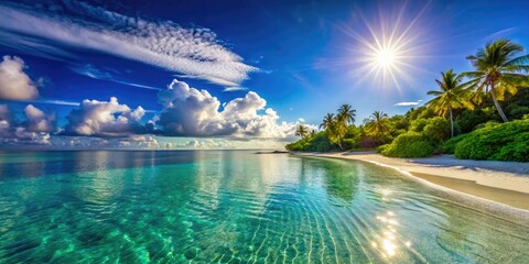 Obraz premium Serene Beauty of Tropical Beaches with Crystal Clear Water and Soft White Sand Under Bright Sunlight