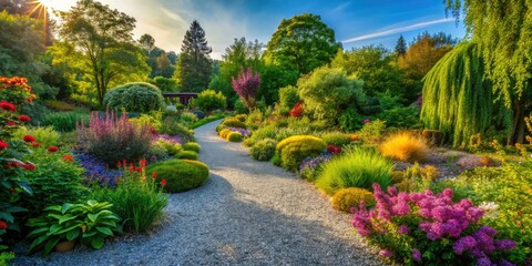 Obraz premium Serene Gardens with Gravel Paths Creating Tranquil Spaces for Relaxation and Natural Beauty