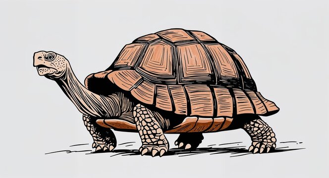 recommend clip art: Hand drawing clipart of a wise old tortoise walking slowly on plain white background
