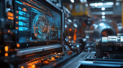 machine shop with CNC machines and digital interfaces