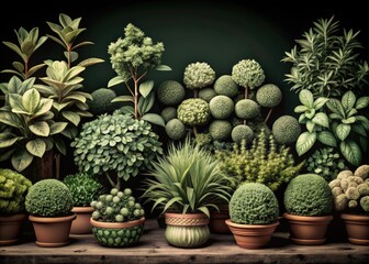 Vintage Style Shrub Illustration Set - Garden Green Plants on Transparent Background for Design and Decoration