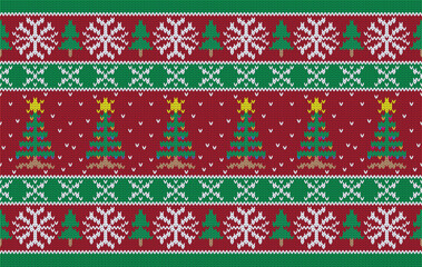 Knitted pattern seamless fabric Christmas winter. traditional knitted pattern vector Christmas tree. Designed for background ,wallpaper ,carpet ,clothing ,knitted pattern ,fabric ,embroidery ,textile