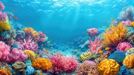 Fototapeta premium Vibrant Coral Reef Underwater Scene with Colorful Fish