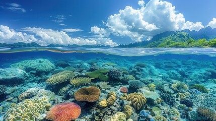 Naklejka premium Vibrant Coral Reef Beneath Crystal Clear Waters