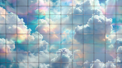 Obraz premium Serene soft gray iridescent clouds float peacefully in bright blue sky, creating tranquil and dreamy atmosphere. clouds are beautifully arranged in grid pattern, enhancing visual appeal