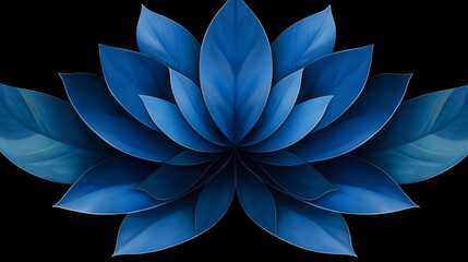 Obraz premium A symmetrical arrangement of blue leaves, creating a visually captivating flower-like pattern.