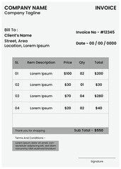 Invoice with square design and proper spacing