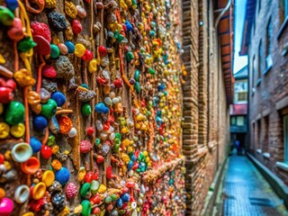 Fototapeta premium Vibrant and Colorful Chewing Gum Wall in Seattle, a Unique and Quirky Urban Attraction