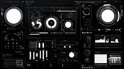 Fototapeta premium Futuristic Digital Interface with White Line Graphics on a Black Background