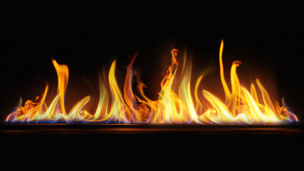 Fire embers particles over black background. Gas fire background. Abstract dark glitter fire...