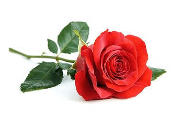 Single beautiful red rose isolated on white background