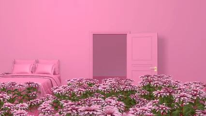 Fotobehang Fluor Roze Flower in the room. 3D illustration, 3D rendering   © wichuda