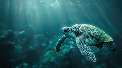 Obraz premium Graceful Sea Turtle Swimming in Clear Waters