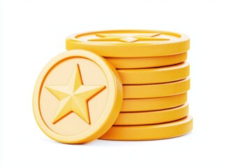 A stack of yellow tokens featuring a star design, symbolizing gaming or rewards, displayed against a clean background.