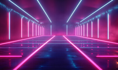 Fototapeta premium Dynamic Neon Football Action with Futuristic Geometric Patterns and Vibrant Light Trails for High-Energy Sports Advertising Backgrounds