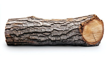 A single, rough-barked log with a visible cut end against a white background.