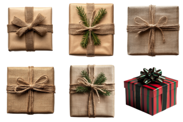 Collection of Christmas, Birthday Gifts Boxes isolated on transparent background.
