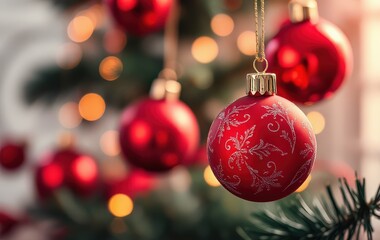 Fototapeta premium Christmas Ornaments with Warm Red Glow