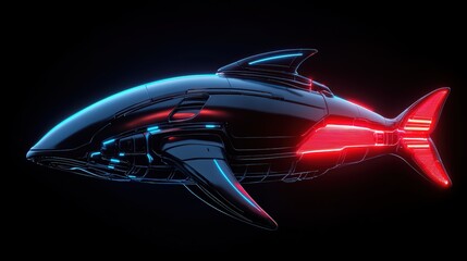 Futuristic neon shark design with sleek metallic surfaces and illuminated accents. Perfect for sci-fi themed projects.