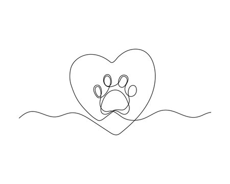 recommend clip art: Dog paw one continuous line illustration. Doodle animal print