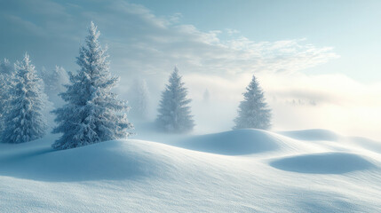 Fototapeta premium Soft pastel gradient transitioning from cool blue to white, creating a calm and peaceful winter background