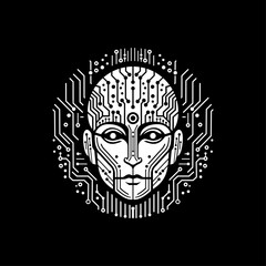 Artificial intelligence head logo vector illustration template. Art icon of ai emblem