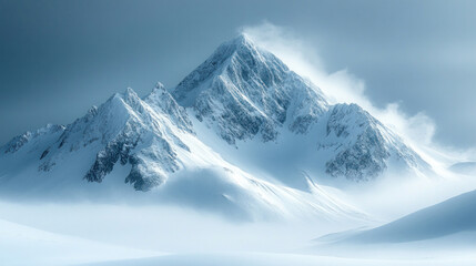Obraz premium Winter mountains with soft light and snow-covered peaks, creating a calm, picturesque background