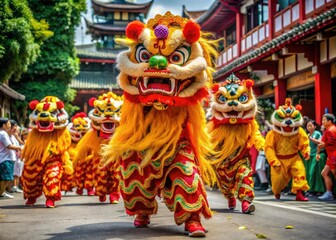 Vibrant Okinawa Lion Dance Performance Showcasing Traditional Cultural Heritage and Festive Spirit