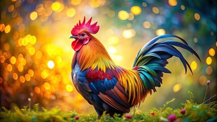 Fototapeta premium Vibrant rooster clip art for farm and country themes, perfect for both print and digital projects. Bring your designs to life with this colorful, whimsical artwork.